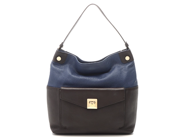 FURLA フルラ バイカラー ショルダーバッグ ネイビー／ダークブラウン レザー F6356【430】2147200546773