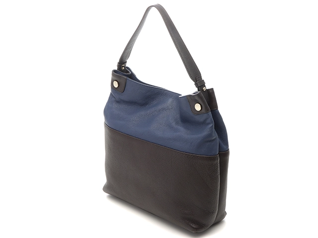 FURLA フルラ バイカラー ショルダーバッグ ネイビー／ダークブラウン レザー F6356【430】2147200546773