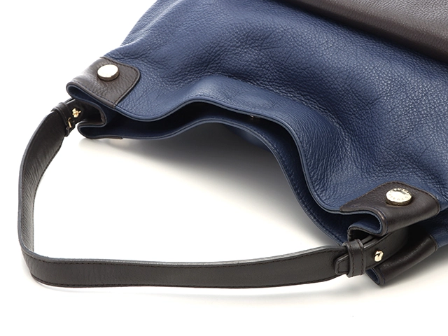FURLA フルラ バイカラー ショルダーバッグ ネイビー／ダークブラウン レザー F6356【430】2147200546773