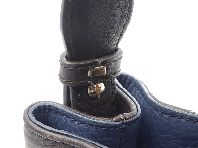 FURLA フルラ バイカラー ショルダーバッグ ネイビー／ダークブラウン レザー F6356【430】2147200546773