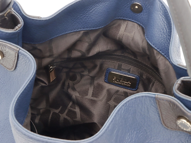 FURLA フルラ バイカラー ショルダーバッグ ネイビー／ダークブラウン レザー F6356【430】2147200546773