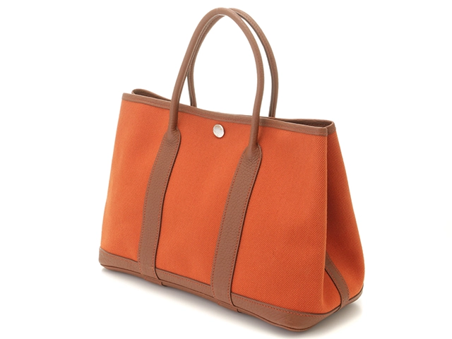 HERMES エルメス トートバッグ ガーデンTPM オレンジ/ゴールド キャンバス/ネゴンダ □P刻印(2012年頃)【472】YY
