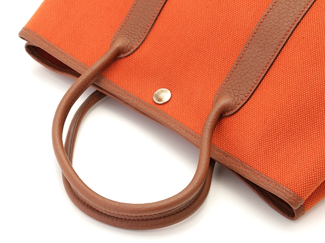 HERMES エルメス トートバッグ ガーデンTPM オレンジ/ゴールド キャンバス/ネゴンダ □P刻印(2012年頃)【472】YY