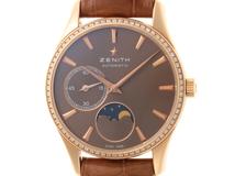 ZENITH　ゼニス　エリート　ウルトラシン　ムーンフェイズ　22.2310.692/75.C709　PG/革　ダイヤベゼル　レディース　自動巻き2147200562520【432】