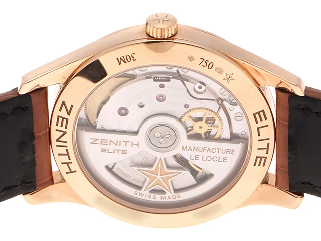 ZENITH　ゼニス　エリート　ウルトラシン　ムーンフェイズ　22.2310.692/75.C709　PG/革　ダイヤベゼル　レディース　自動巻き2147200562520【432】