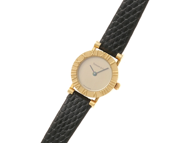 TIFFANY＆CO　ティファニー　アトラス　L0630　K18イエローゴールド/リザードベルト（トカゲ革）社外ベルト/ゴールドメッキ　クォーツ　レディース　腕時計　F