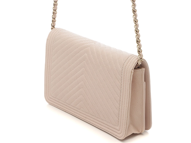 CHANEL　シャネル　ボーイシャネル　Vステッチチェーンウォレット　キャビアスキン　ピンクベージュ/GP　AP1117【431】