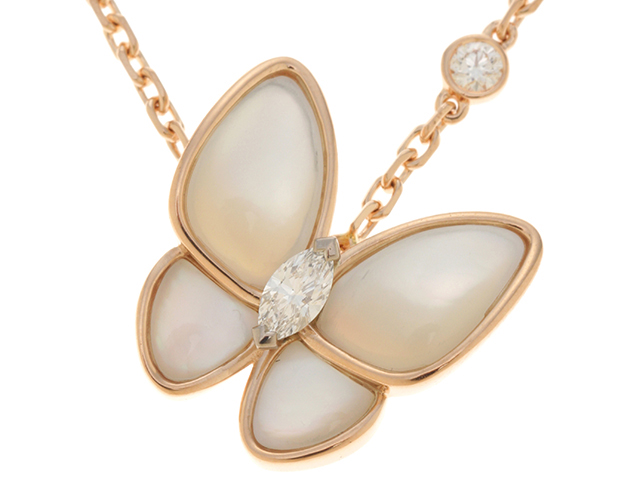 Van Cleef & Arples　ヴァンクリーフ＆アーペル　ドゥパピヨンネックレス　ホワイトゴールド　ピンクゴールド　ダイヤモンド　白蝶貝　 6.5g　VCARO8F000　2147300313343　【437】