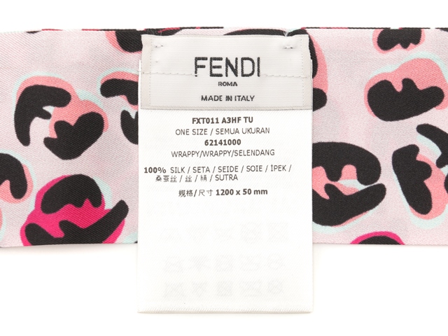 FENDI フェンディ スカーフ スカーフバンド レオパード ピンク シルク