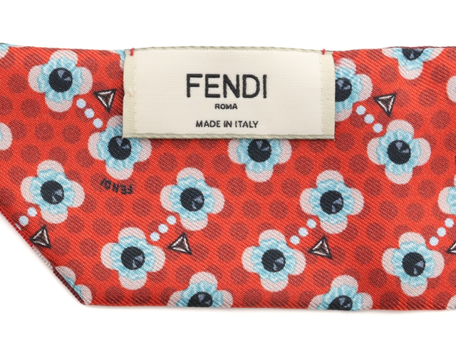 FENDI フェンディ スカーフバンド 花柄 レッド シルク