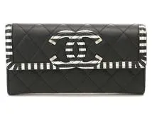 CHANEL　シャネル　CCフィリグリー　ロングフラップウォレット　キャビアスキン　ブラック/ホワイト　A84448　長財布【431】