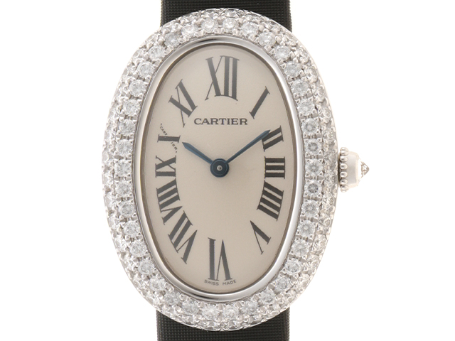 カルティエ ミニベニュワール 2重ダイヤベゼル WB5088L2 クオーツ ホワイトゴールド レディース CARTIER  【時計】