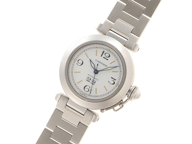 Cartier カルティエ パシャC ビッグデイト W31044M7 ホワイト文字盤