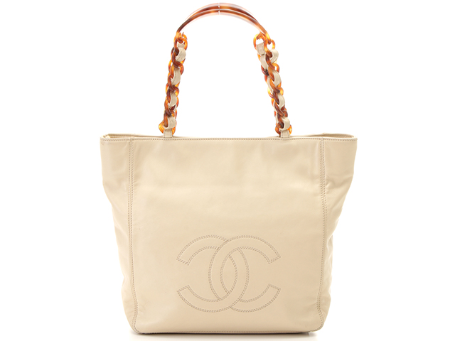 【ネット限定】 CHANEL　シャネル　ココマークチェーントートバッグ　ラムスキン／プラスチック　アイボリー 【888】　2147300340417　C