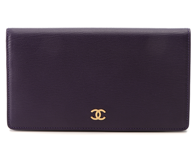 CHANEL 紫色 長財布 CHANEL シャネル 二つ折ZIP長財布 パープル GP レザー【431