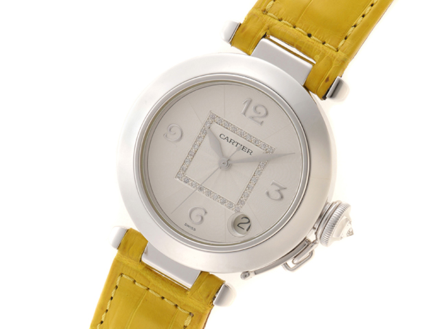 Cartier カルティエ パシャ35mm ホワイトゴールド/革 シルバー