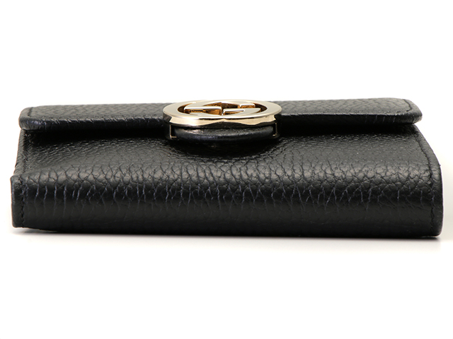 GUCCI グッチ 二つ折り Wホック インターロッキングG カーフ ブラック