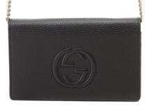 GUCCI　グッチ　インターロキングＧ　チェーンウォレット　ブラック　レザー【436】2147300361665