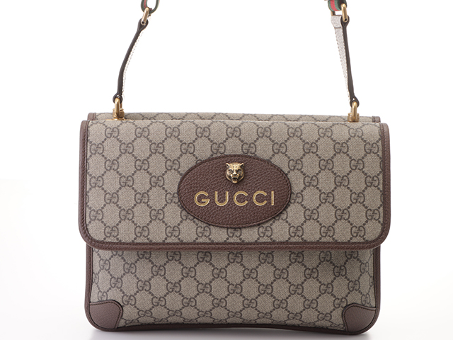 GUCCI グッチ　GGスプリーム　キャットヘッドメッセンジャーバッグ 　ベージュ　495654 【431】2147300363096