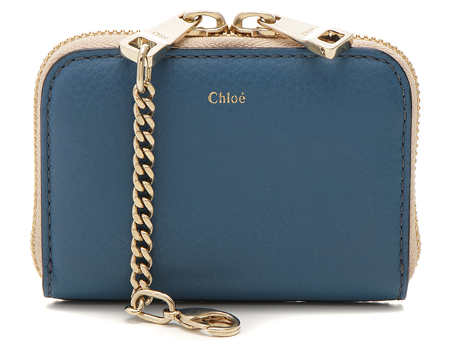 Chloe クロエ コインケース ブルー×ネイビー×アイボリー ゴールド金具