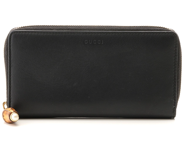 GUCCI　グッチ　財布　ニムフェア　ラウンド長財布　453158　ブラック　レザー/バンブー　2147300373996　【437】