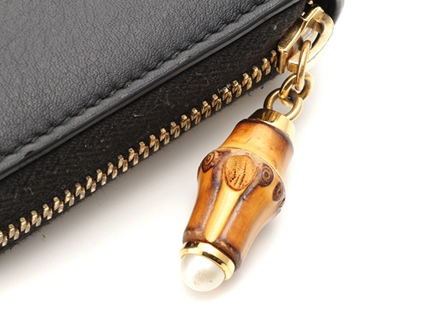 GUCCI　グッチ　財布　ニムフェア　ラウンド長財布　453158　ブラック　レザー/バンブー　2147300373996　【437】