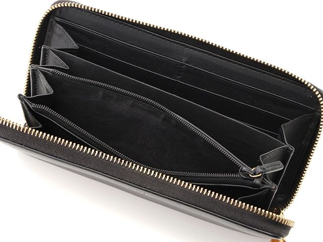 GUCCI　グッチ　財布　ニムフェア　ラウンド長財布　453158　ブラック　レザー/バンブー　2147300373996　【437】