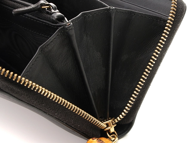 GUCCI　グッチ　財布　ニムフェア　ラウンド長財布　453158　ブラック　レザー/バンブー　2147300373996　【437】
