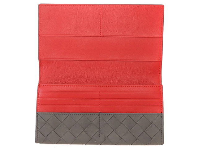 ボッテガヴェネタ 　BOTTEGA VENETA　 長財布　ｲﾝﾄﾚﾁｬｰﾄ　 ZIP長財布　 ﾚｯﾄﾞ　グレー 　ｶｰﾌ　2147300390818【208】