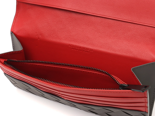 ボッテガヴェネタ 　BOTTEGA VENETA　 長財布　ｲﾝﾄﾚﾁｬｰﾄ　 ZIP長財布　 ﾚｯﾄﾞ　グレー 　ｶｰﾌ　2147300390818【208】