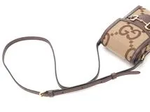 GUCCI　グッチ　ジャンボGG ホースビット1955 ミニバッグ　625615　ベージュ/ブラウン　キャンバス/レザー　2147300392539【207】