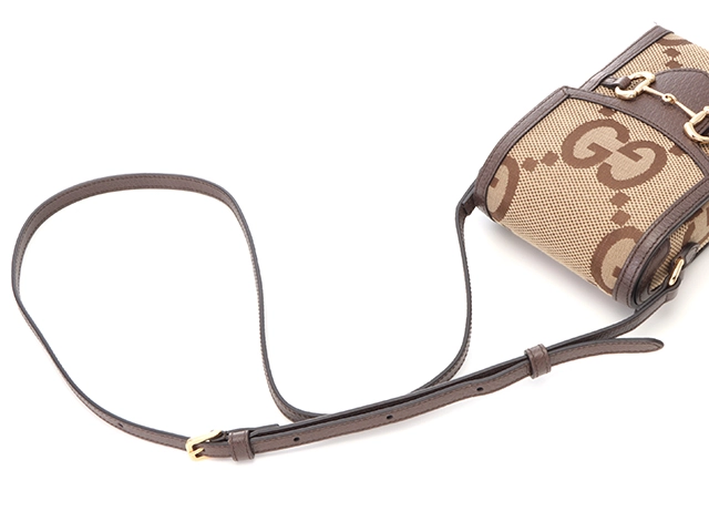 GUCCI　グッチ　ジャンボGG ホースビット1955 ミニバッグ　625615　ベージュ/ブラウン　キャンバス/レザー　2147300392539【207】