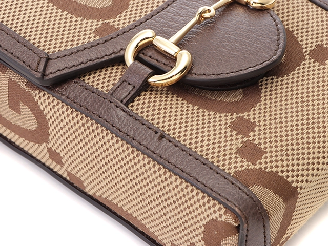 GUCCI　グッチ　ジャンボGG ホースビット1955 ミニバッグ　625615　ベージュ/ブラウン　キャンバス/レザー　2147300392539【207】