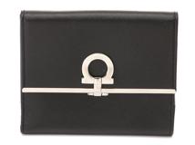 Salvatore Ferragamo フェラガモ ガンチーニ 二つ折り財布 22-4639 ブラック/SV レザー 【460】2147300401293