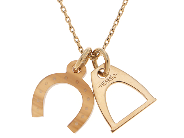 HERMES エルメス バッファローホーン ネックレス 革ひも ゴールド HERMES エルメス アミュレット・エケストルネックレス