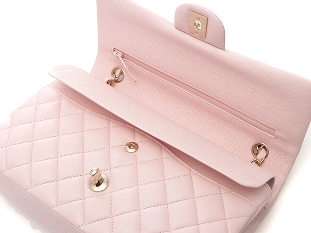 CHANEL　シャネル　マトラッセWフラップ25　A01112　Wチェーンショルダー　ピンク/GP　キャビアスキン　2147300407844【207】