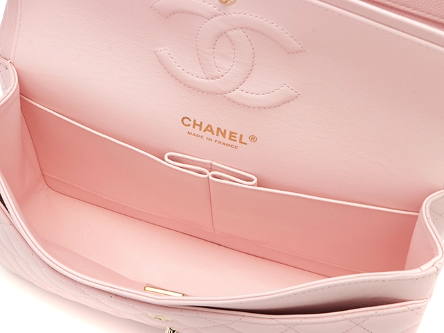 CHANEL　シャネル　マトラッセWフラップ25　A01112　Wチェーンショルダー　ピンク/GP　キャビアスキン　2147300407844【207】