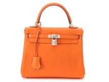 HERMES　エルメス　ケリー25 　オレンジ　シルバー金具　ヴォーガリバー　□I刻印（2005年頃製造）　2147300409459【432】