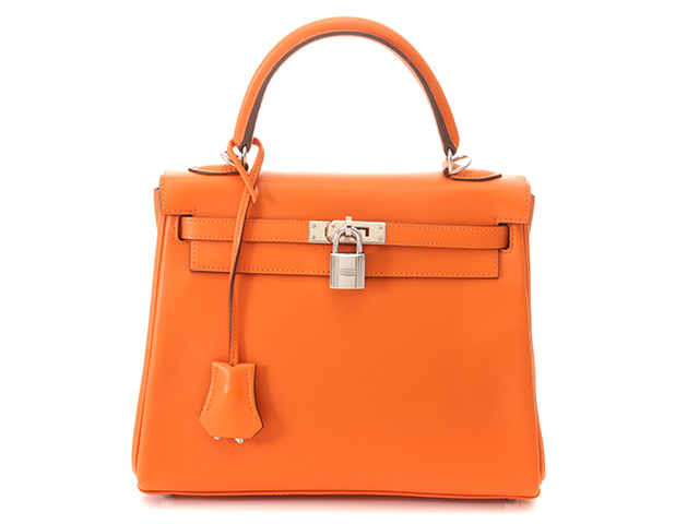 HERMES エルメス ケリー25 オレンジ シルバー金具 ヴォー