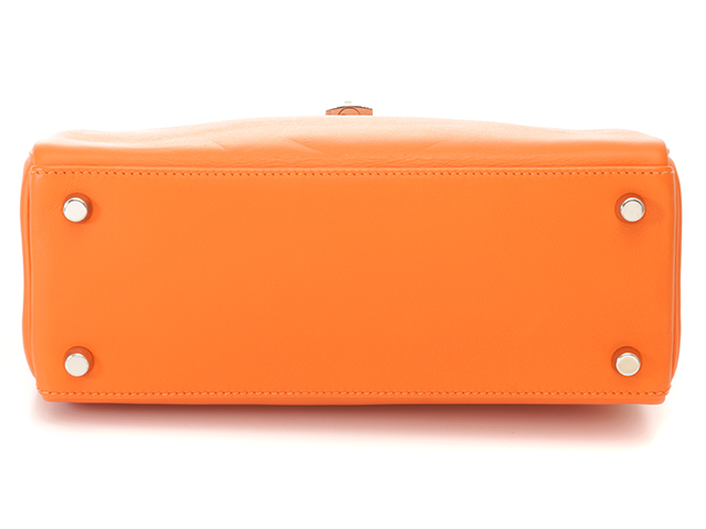 HERMES エルメス ケリー25 オレンジ シルバー金具 ヴォー