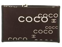 CHANEL シャネル COCOプリントコインケース ブラック/ホワイト/ゴールド金具 キャンバス/レザー【472】YY