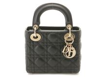 Dior　ディオール　カナージュ レディディオールミニハンドバッグ　ブラック/GP　レザー　2147300411193【207】