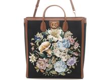 GUCCI　グッチ　花柄 刺繍2wayバッグ　655607　ブラック/ブラウン　キャンバス/レザー【207】 2147300412053