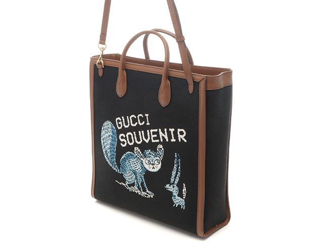 GUCCI グッチ 花柄 刺繍2wayバッグ 655607 ブラック/ブラウン