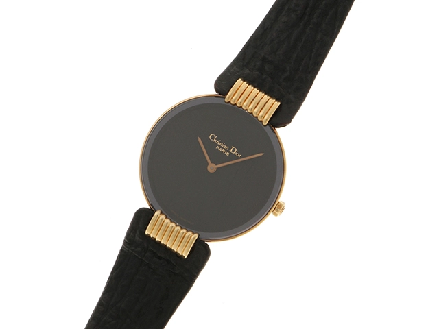 Christian Dior ディオール バギラ 46-153 GP/レザーベルト ブラック文字盤 クォーツ 【460】2147300413678
