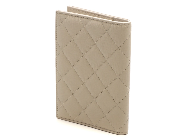 CAHANEL　シャネル 　　ラインストーンココマーク　パスポートケース　ベージュ/GP金具【472】KS