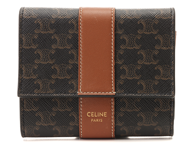 CELINE　セリーヌ　財布　トリオンフ　スモール　トリフォールドウォレット　タン　ブラック　ブラウン　ＰＶＣ　コーティングキャンバス　 カーフスキン（裏地）【432】