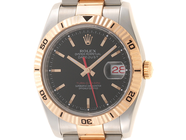 F番 2005年8月 日本正規 ROLEX ロレックス 時計 デイトジャスト ターノグラフ 116261 PG ピンクゴールド SS  ステンレススチール 自動巻き 回転ベゼル ブラック文字盤 メンズ （2147400210511）【200】T の購入なら「質」の大黒屋（公式）