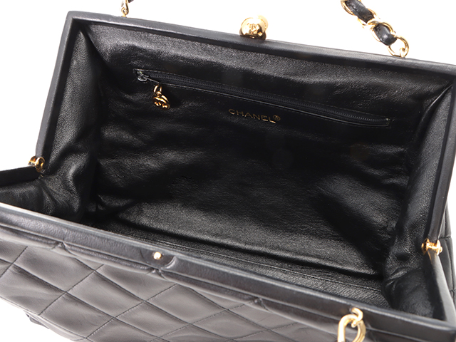 CHANEL シャネル がま口チェーンバッグ マトラッセ ブラック GP CHANEL シャネル がま口チェーンバッグ マトラッセ ブラック GP