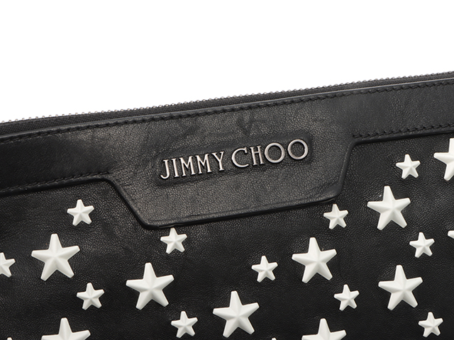 ケリー【美品】JIMMY CHOO　ジミーチュウ　スタッズレザークラッチ黒 JIMMY CHOO ジミーチュウ クラッチバッグ セカンドバッグ